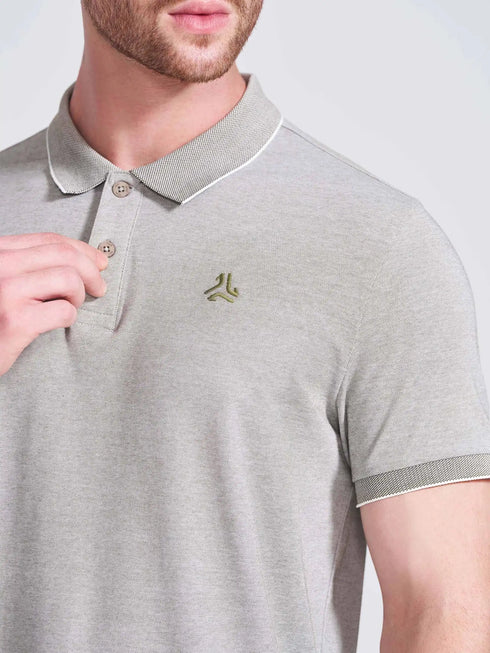 Men's Olive Self Design Polo Collar T-Shirt