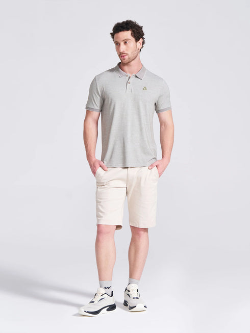 Men's Olive Self Design Polo Collar T-Shirt