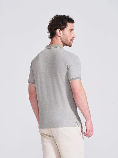 Men's Olive Self Design Polo Collar T-Shirt
