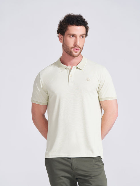 Men's Olive Self Design Polo Collar T-Shirt