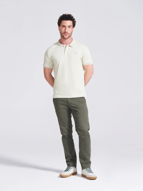 Men's Olive Self Design Polo Collar T-Shirt