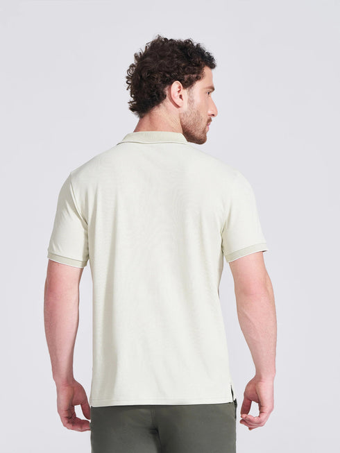 Men's Olive Self Design Polo Collar T-Shirt