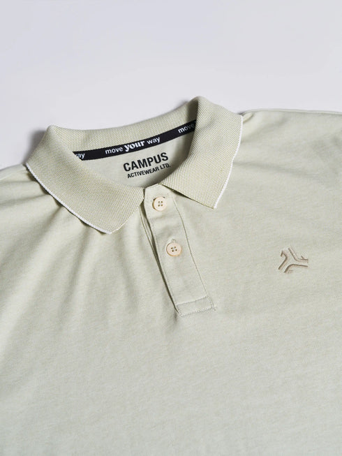 Men's Olive Self Design Polo Collar T-Shirt