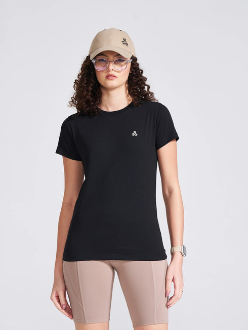 Women's Black Solid Round Neck T-Shirt