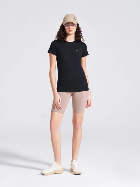 Women's Black Solid Round Neck T-Shirt