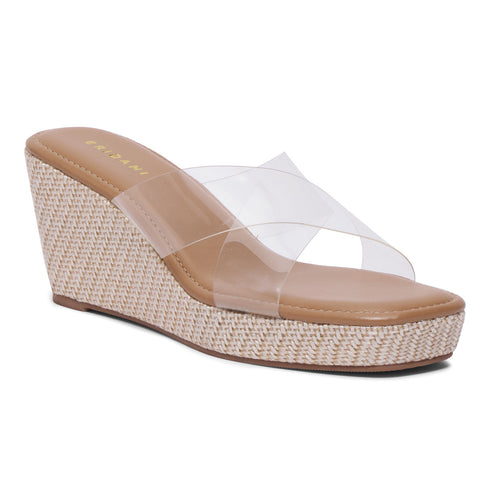 Casey Criss-Cross Transparent Wedge Sandals