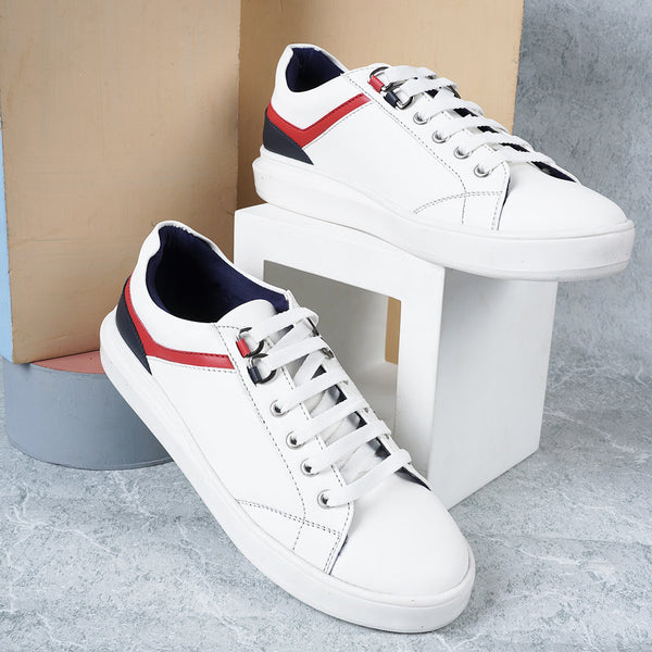 Women's White Lace-Up Casual Sneakers
