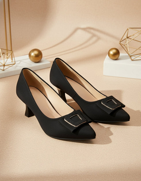 Black Block Pumps Heels Sandals for Women