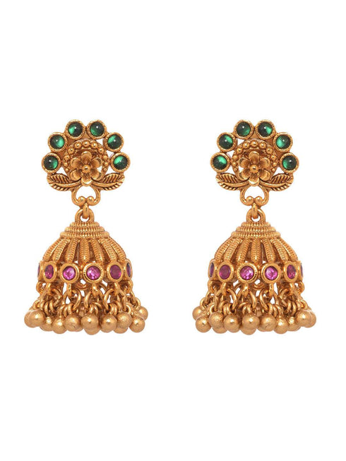 Gold Plated Green AD Embellished Pendant Temple Jewellery Set