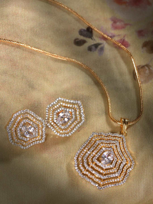 Gold Plated AD Studded Statement Pendant jewellery set