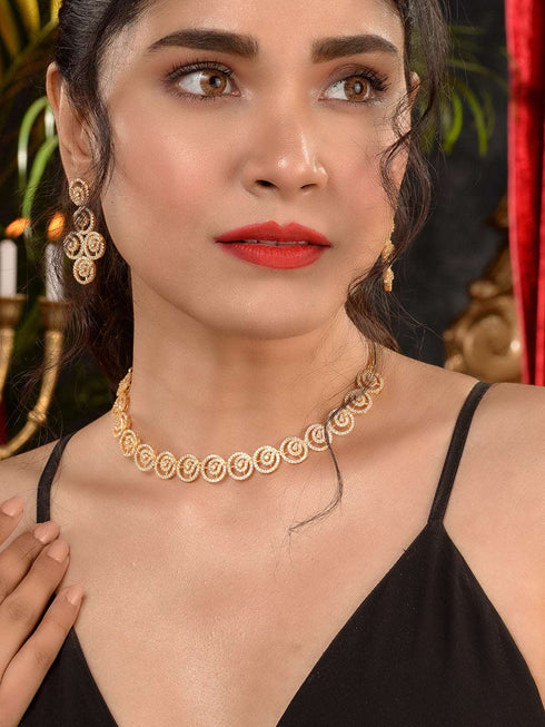 Gold plated AD Studded Statement Necklace jewellery Set