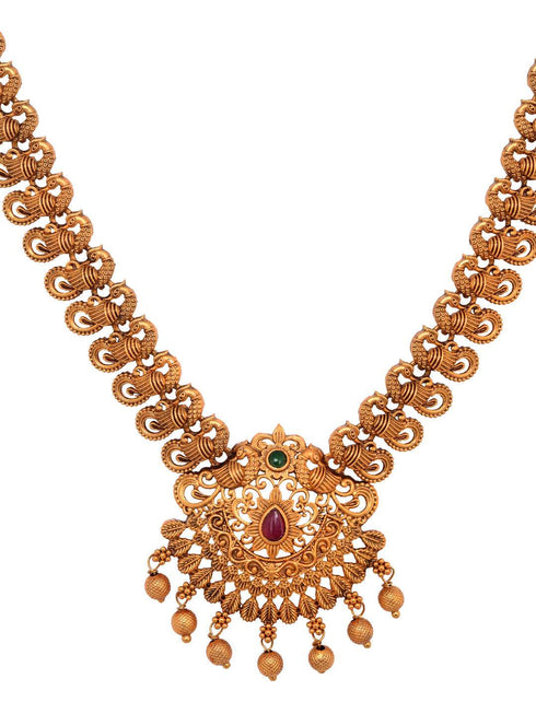 Gold Plated Floral Antique Temple Necklace Jewellery Set