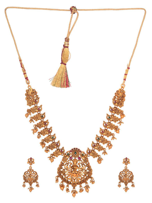 Gold Plated Lakshmiji Filigree Antique Temple Necklace Jewellery Set