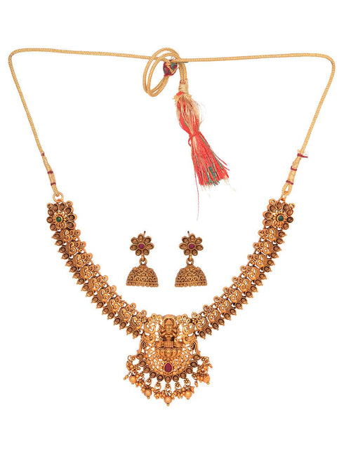 Gold plated Goddess Lakshmi Filigree Temple Jewellry Set