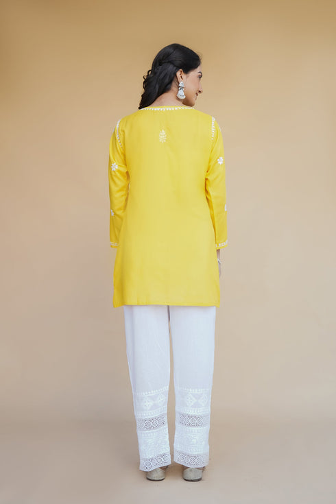 Rishita in Cotton Chikankari Short Kurta in Yellow