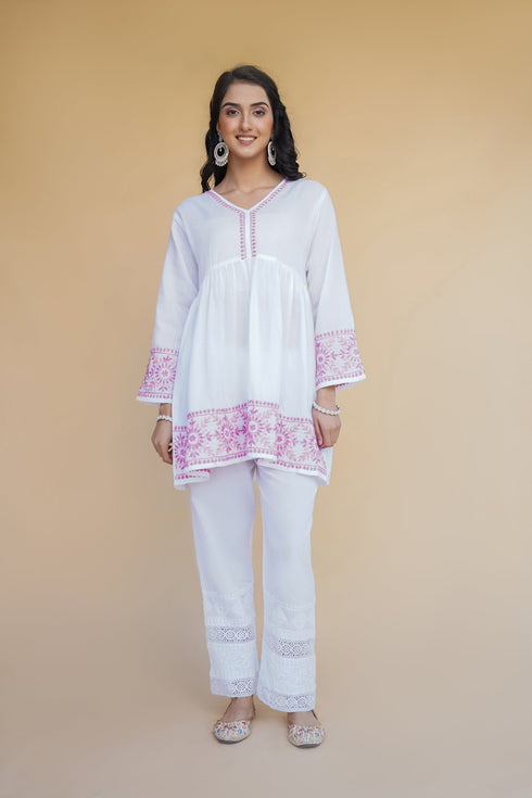 Cotton Chikankari Short Kurta in White