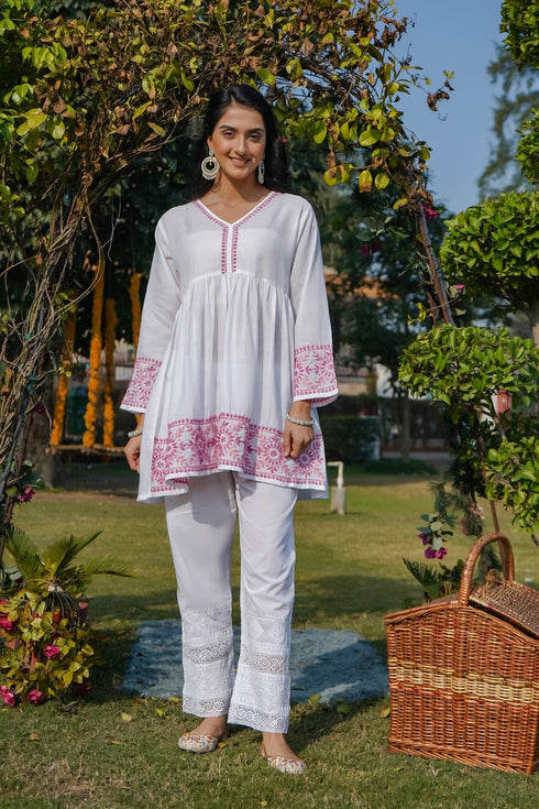 Cotton Chikankari Short Kurta in White