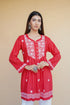 Cotton Chikankari Short Kurta in Red