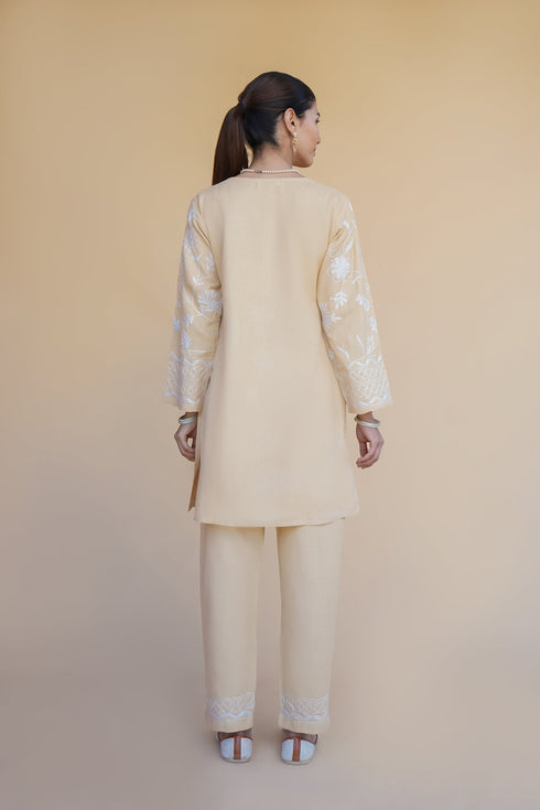Vanshita in Kashmiri Aari Work Cotton Kurta Set - Beige With White