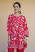 Kashmiri Aari Work Cotton Kurta Set - Red With White