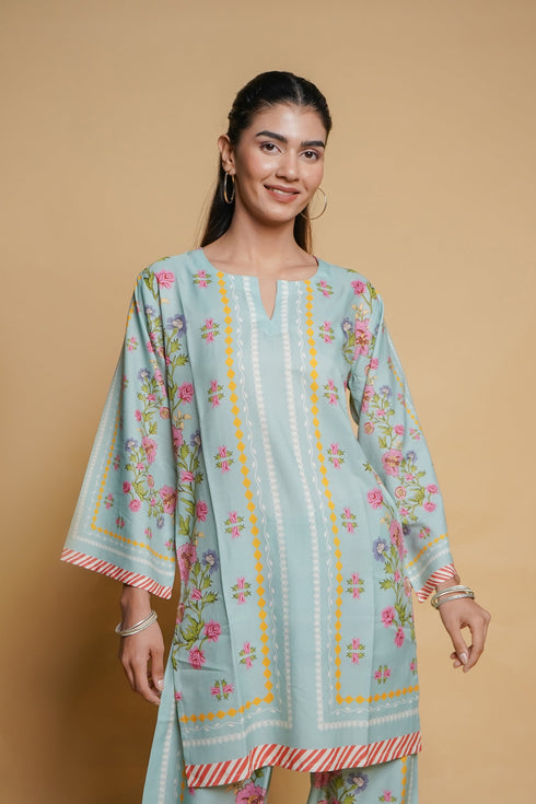 Printkari Poly Muslin Co-ord set in Tourquise Green