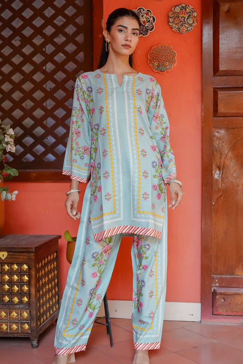 Printkari Poly Muslin Co-ord set in Tourquise Green