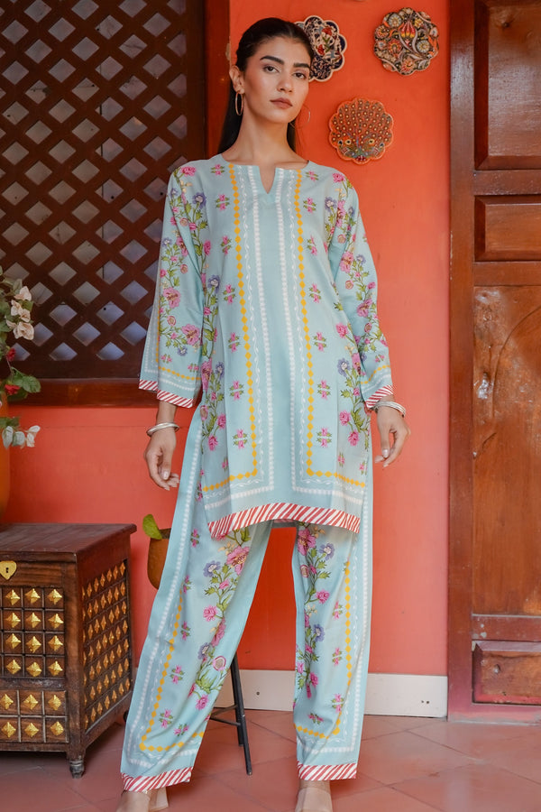 Printkari Poly Muslin Co-ord set in Tourquise Green