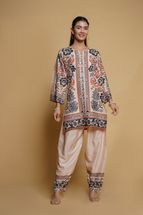 Printkari Poly Muslin Co-ord set in Beige