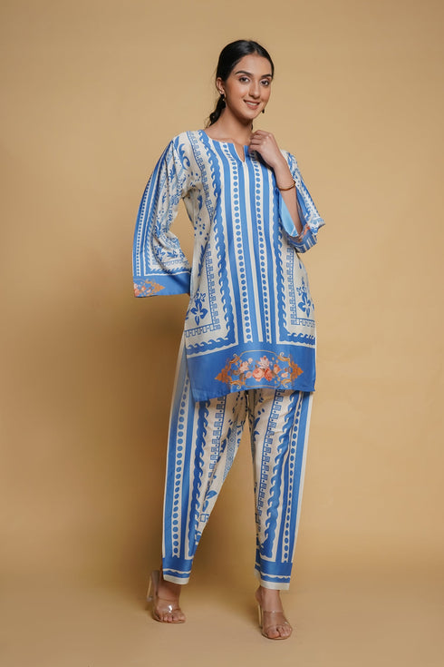 Printkari Poly Muslin Co-ord set in Blue