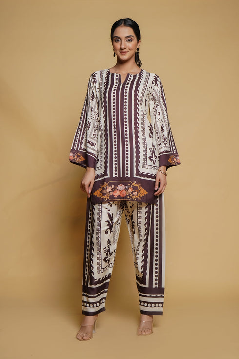Printkari Poly Muslin Co-ord set in Mocha