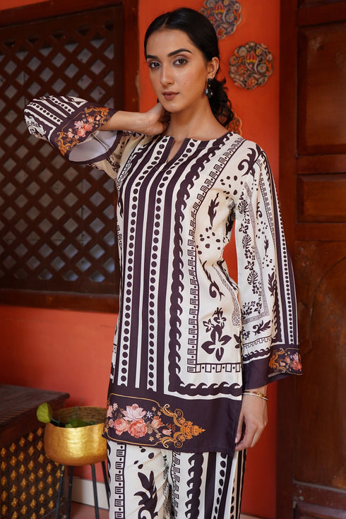 Printkari Poly Muslin Co-ord set in Mocha