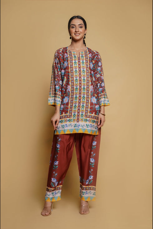 Printkari Poly Muslin Co-ord set in Mocha Brown