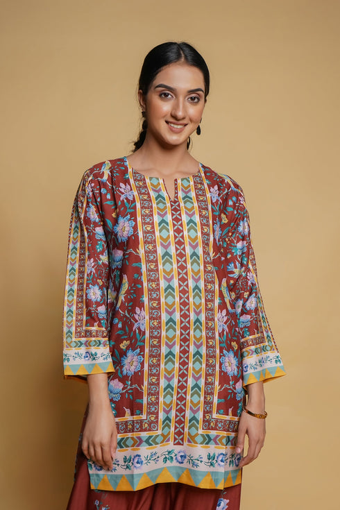 Amisha in Printkari Poly Muslin Co-ord set in Mocha Brown