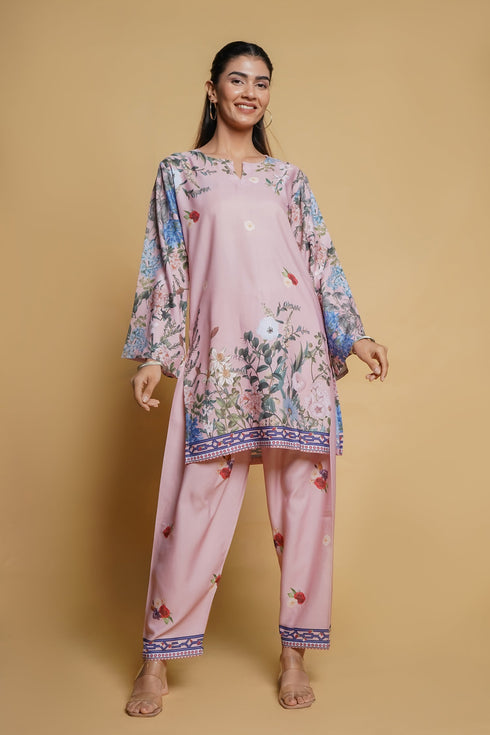 Printkari Poly Muslin Co-ord set in Pink