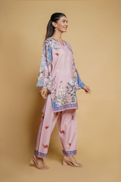 Printkari Poly Muslin Co-ord set in Pink