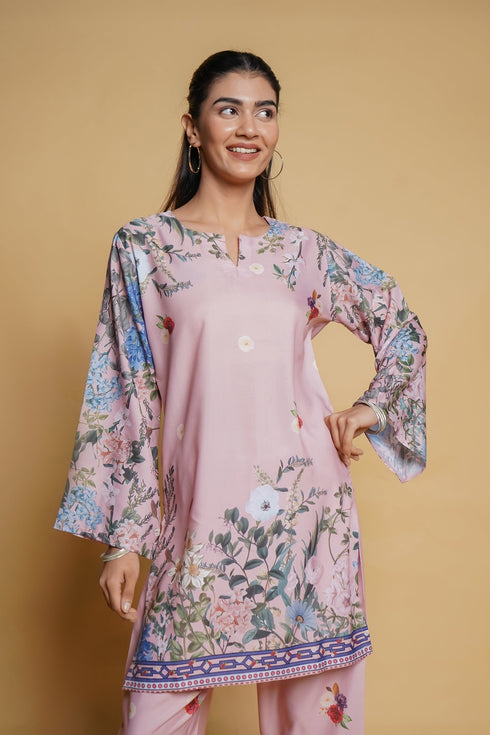 Printkari Poly Muslin Co-ord set in Pink