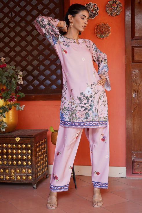 Printkari Poly Muslin Co-ord set in Pink