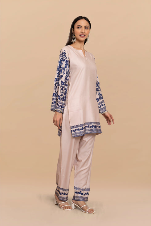 Printkari Poly Muslin Co-ord set in Beige Blue