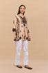 Saba Chikankari Short kurta in Chanderi Silk - Beige With Dark Brown