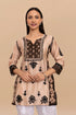 Saba Chikankari Short kurta in Chanderi Silk - Beige With Dark Brown