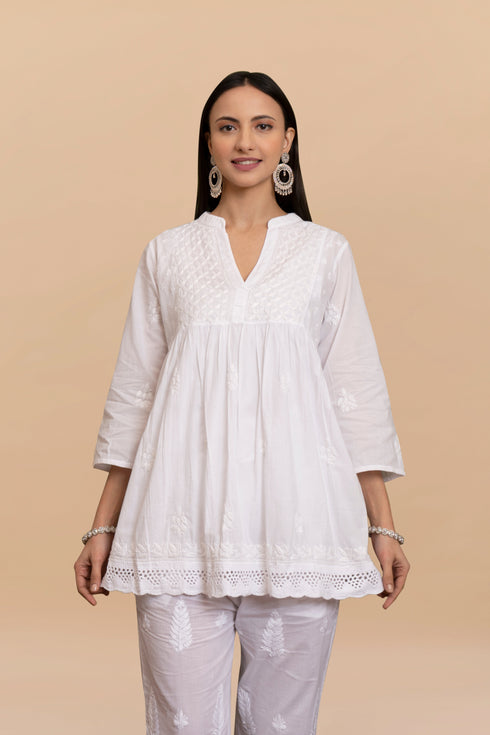 Cotton Chikankari Short Kurta in White