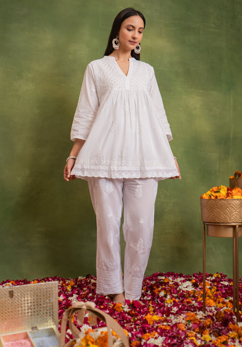 Cotton Chikankari Short Kurta in White