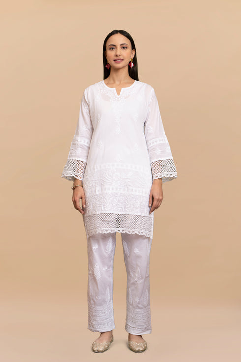 Cotton Chikankari Short Kurta in White