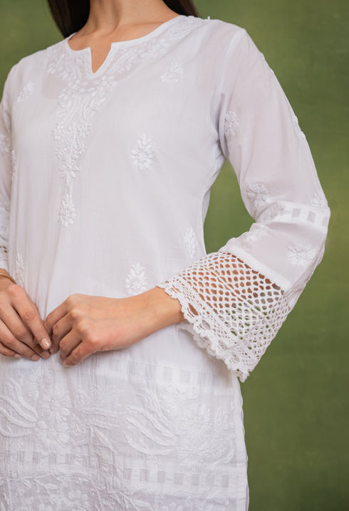 Cotton Chikankari Short Kurta in White