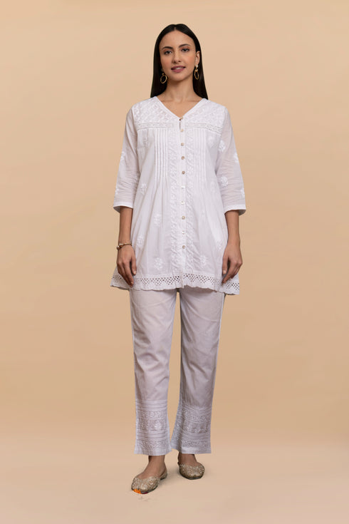 Cotton Chikankari Short Kurta in White