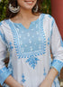 Saba Chikankari kurta in Chanderi Silk - White With Blue