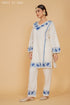 Bhavya in Kashmiri Aari Work Cotton Kurta Set - White With Blue