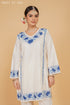 Kashmiri Aari Work Cotton Kurta Set - White With Blue