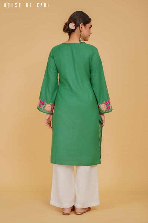 Kashmiri Aari Work Cotton – Green