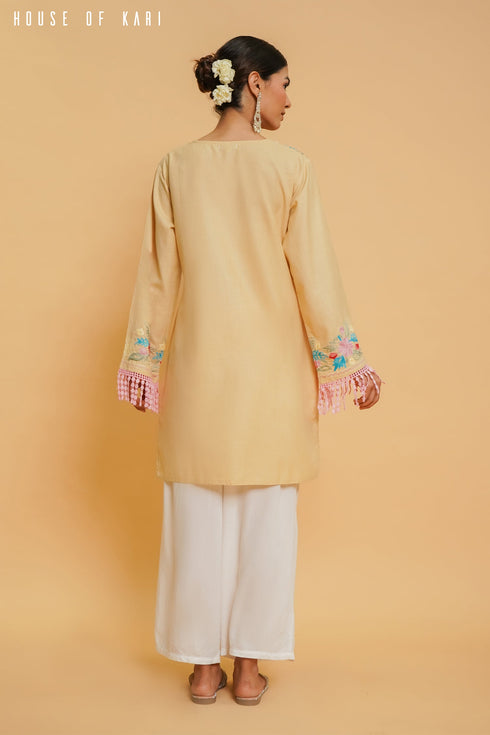 Shivani in Kashmiri Aari Work Cotton Short Kurta – Beige